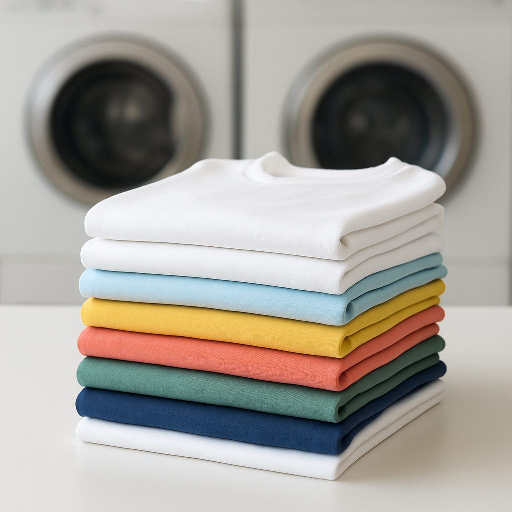 Neatly folded stack of clean laundry on a counter